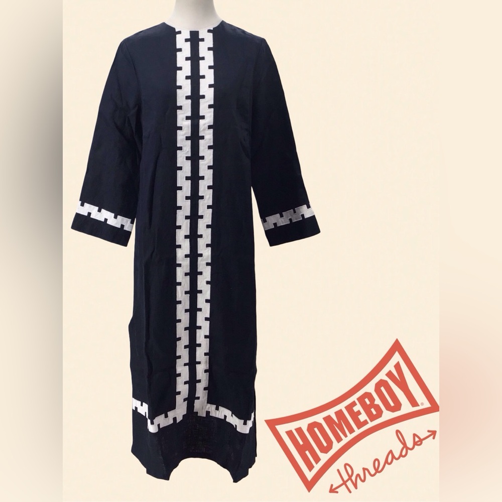 Tuckernuck Black Long Asymmetrical Dress with White Trim